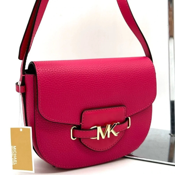 Michael Kors Small Reed Leather Saddle Crossbody Bag Electric Pink - Picture 5 of 10